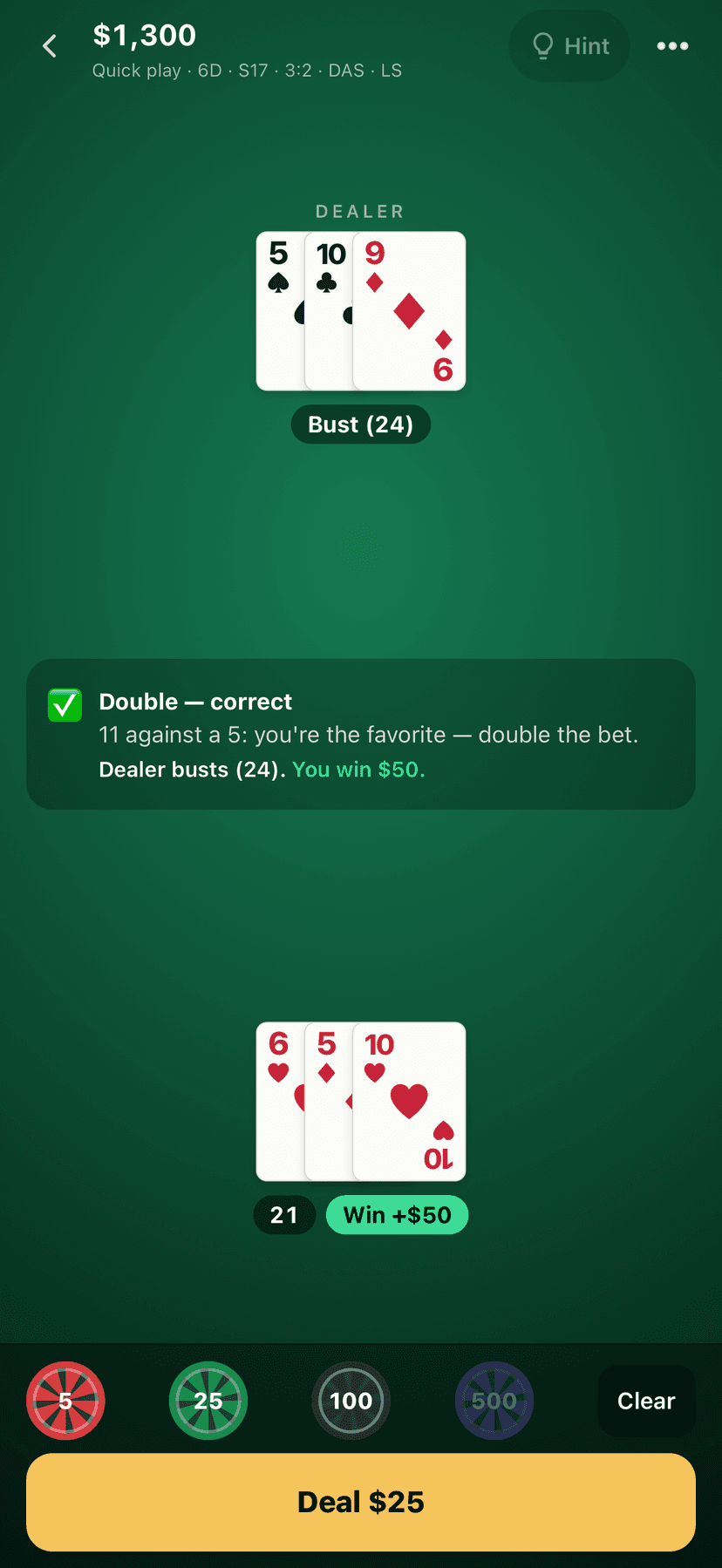 Blackjack Bot – Practice table